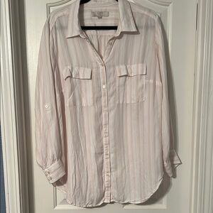 LOFT Pink Striped Button Down Shirt